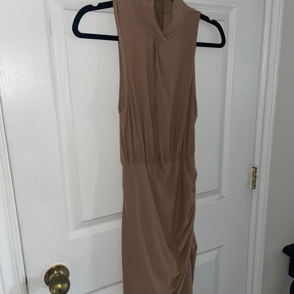 Tan Ruched High Neck Dress - Picture 6 of 8